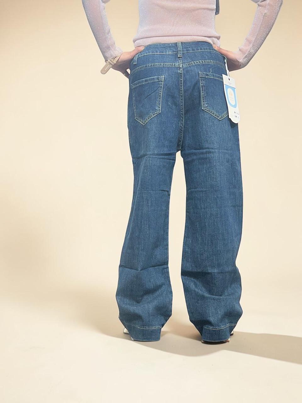 Medium-dark blue wash High-waisted Baggy Straight Jeans