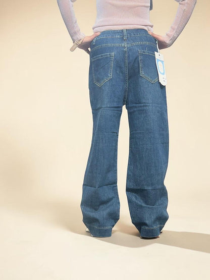 Medium-dark blue wash High-waisted Baggy Straight Jeans