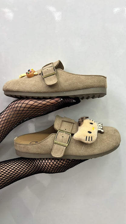 Boston-Style Suede Buckle Clogs