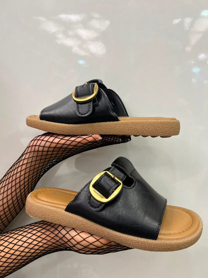 Elegant Ivory Buckle Comfort Slides