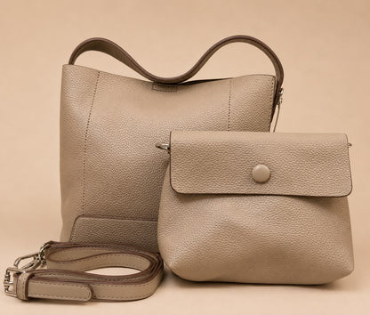 Textured Leather Bucket Shoulder Bag Set