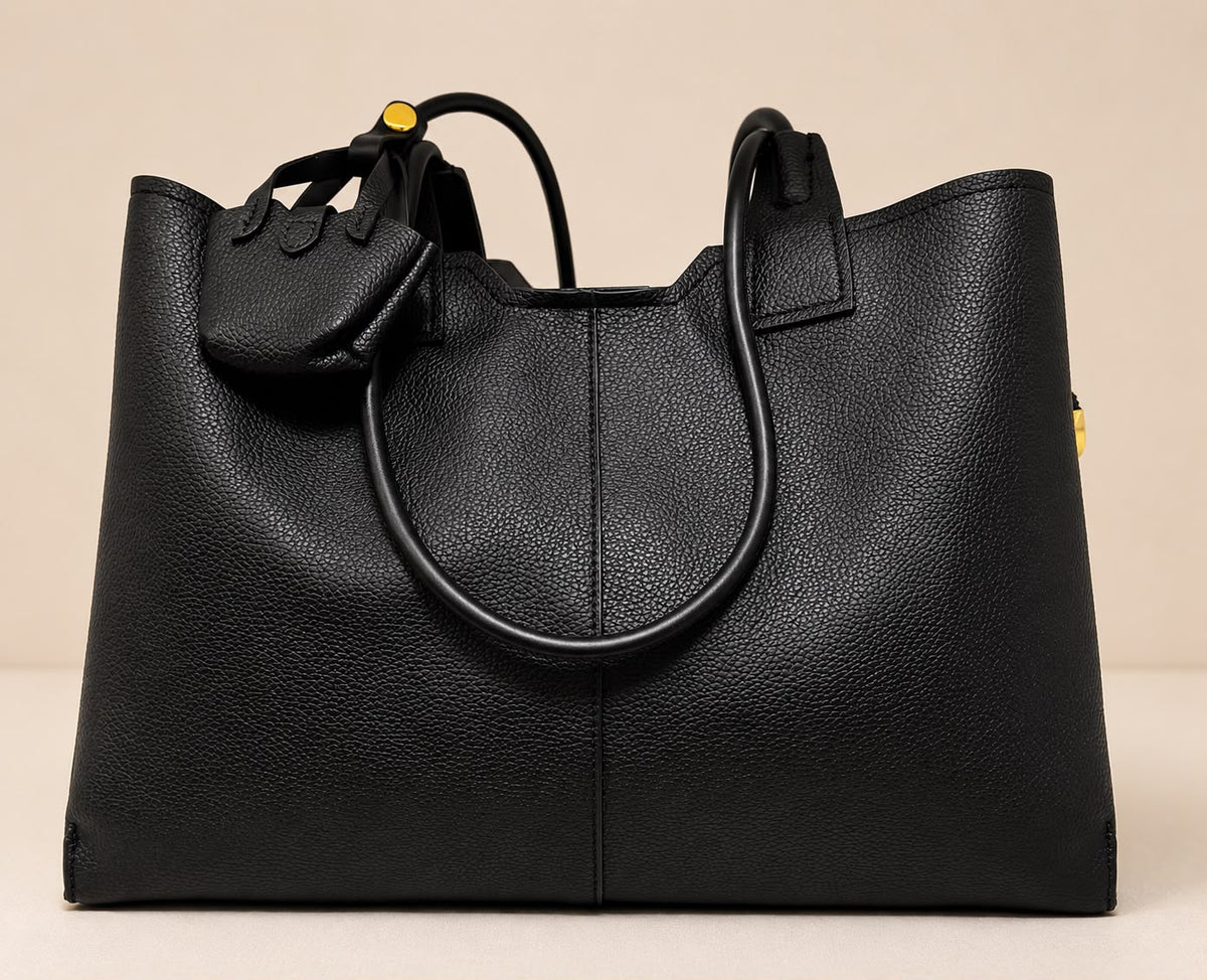 Leather T0te Bag with Mini Charm