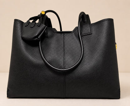 Leather T0te Bag with Mini Charm