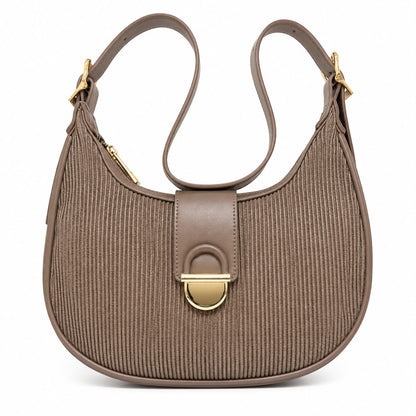 Mocha Ribbed Crescent Shoulder Bag