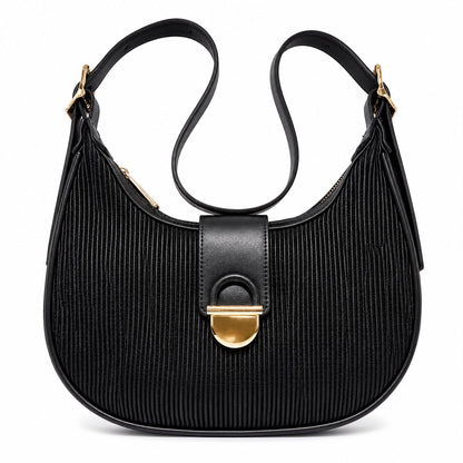 Mocha Ribbed Crescent Shoulder Bag