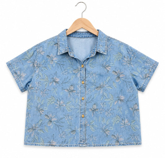 Sky Bloom Floral Button-Up Shirt