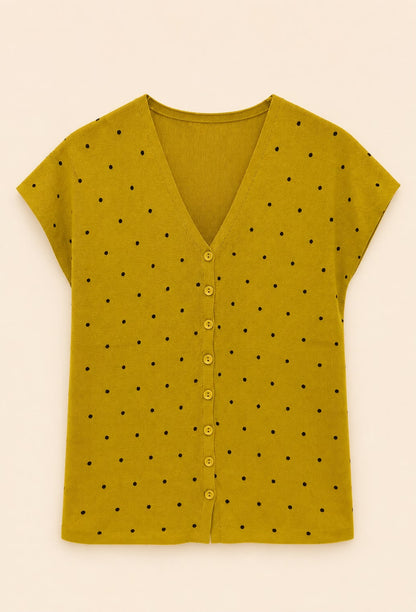 Dot-Print Button Blouse